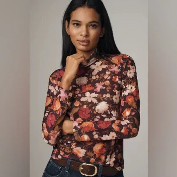 NWT Size M By Anthropologie Mesh Turtleneck Top - Picture 3 of 15